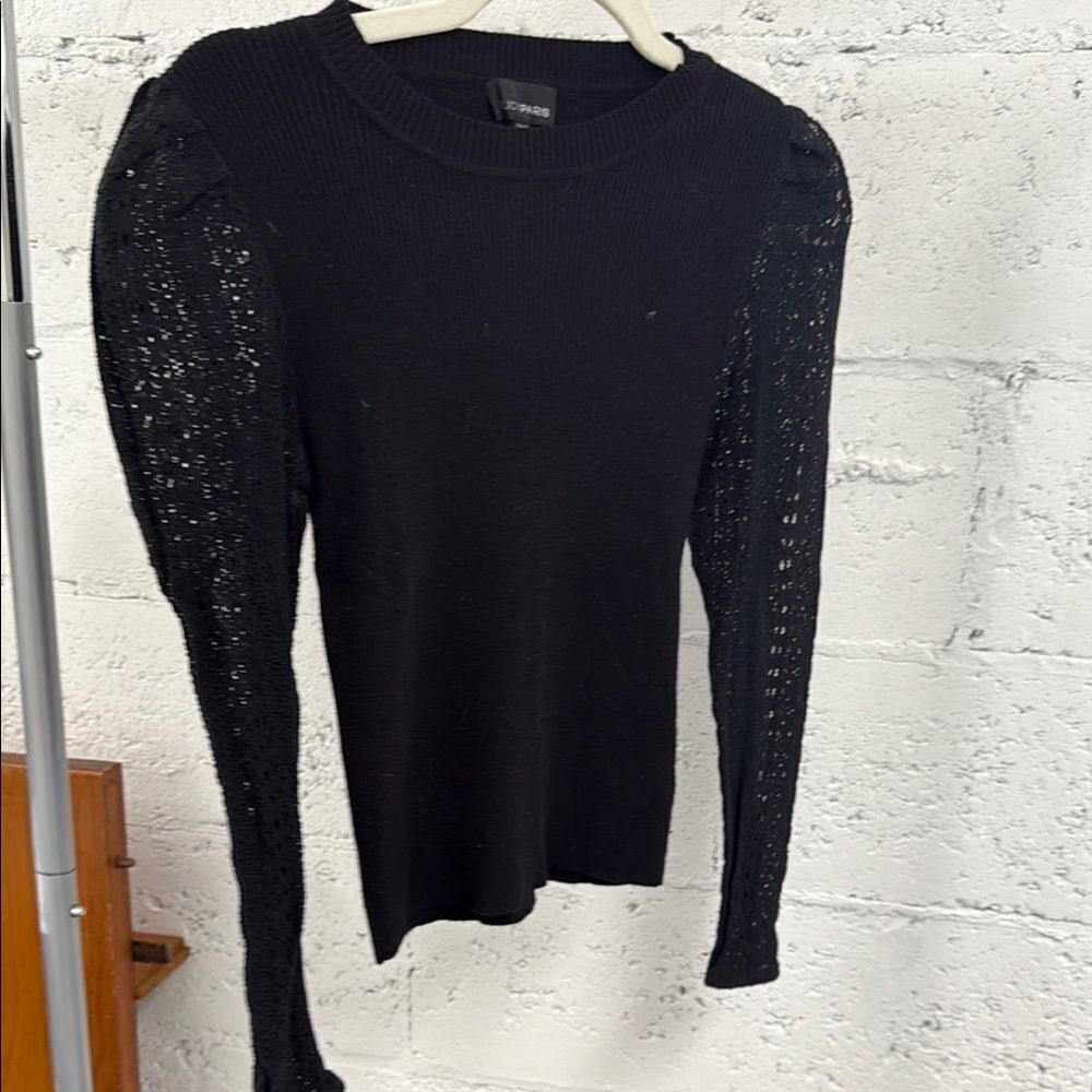 Chic Black Knit Sweater with Lace Sleeves - LUCY PARIS - Worn Once - Size Small